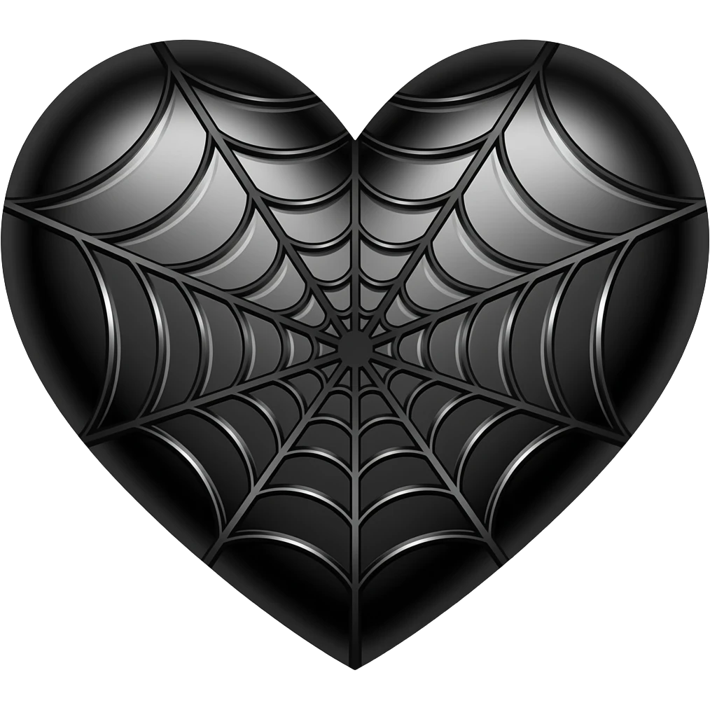 coeur noir avec des toiles d'araigné emoji