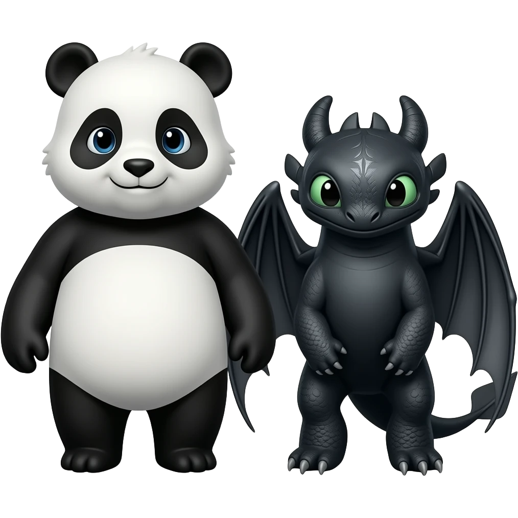 Panda and toothless the dragon together emoji