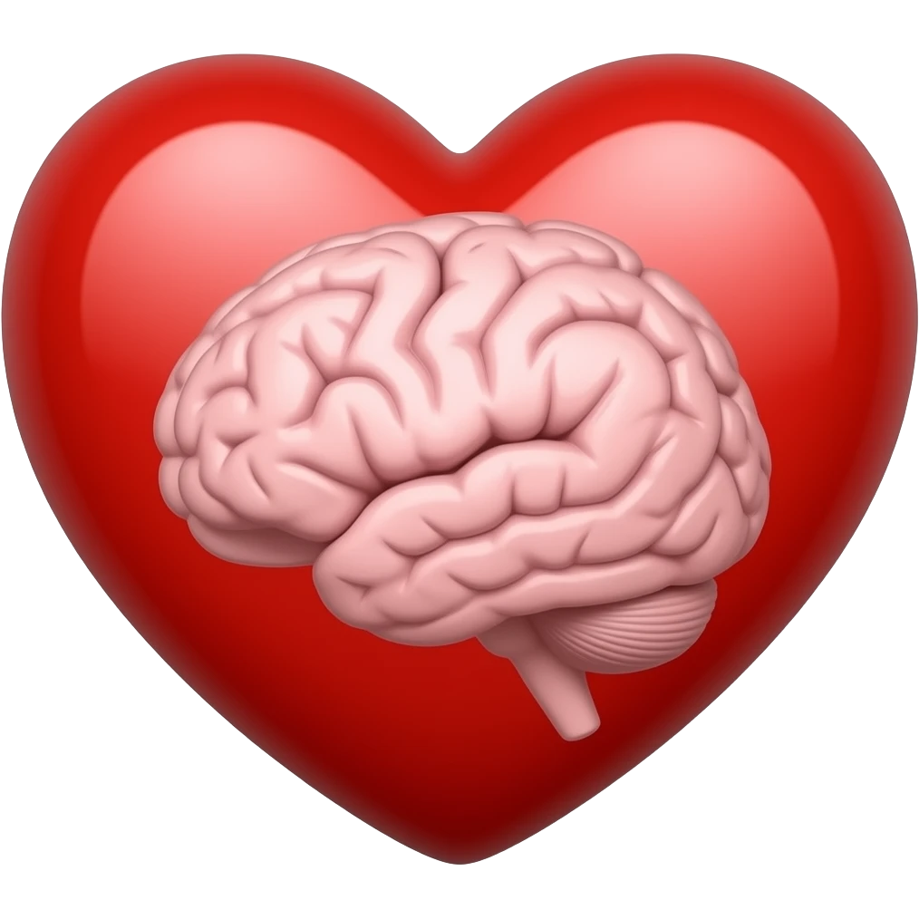 a picture of a heart and next to it, a Brain with writing on each picture emoji