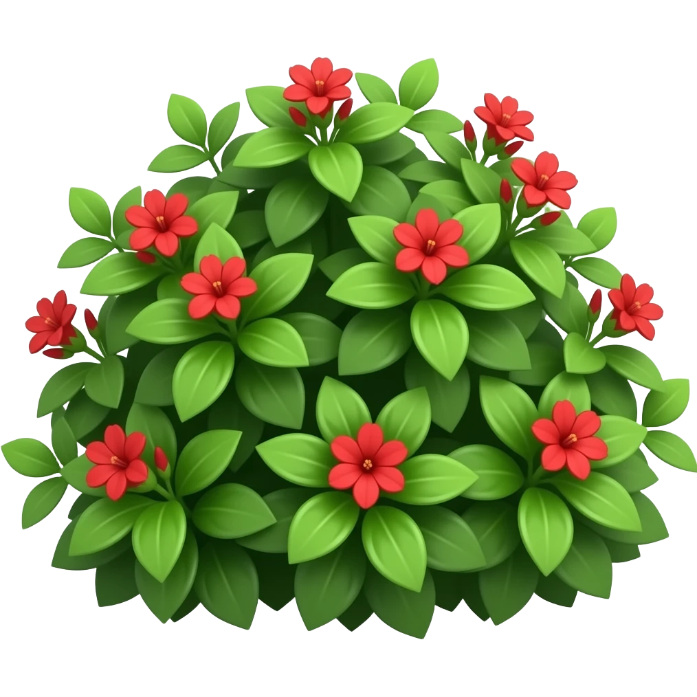 A beautiful green shrub with long leaves and red flowers emoji