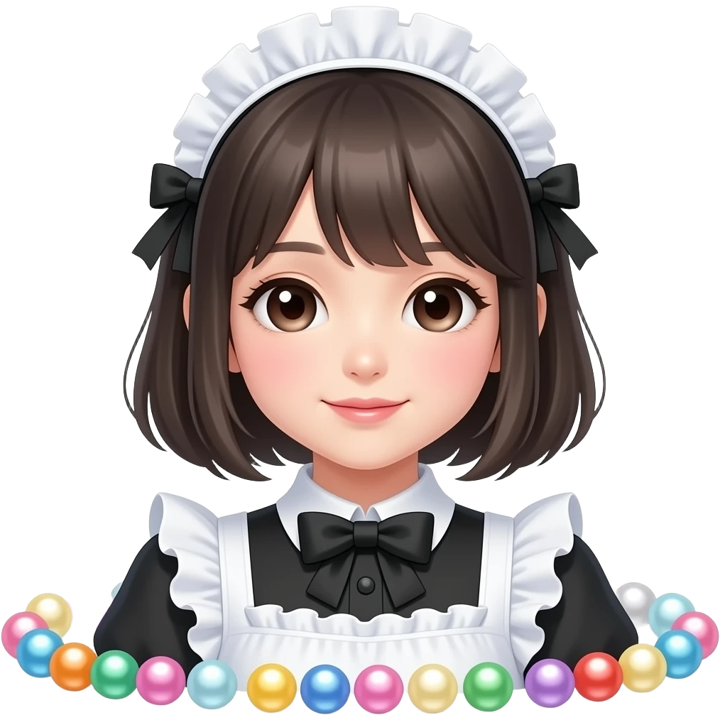 Japanese pale Gorgeous anime style girl blushing face maid outfit Lolita idol model colorful shiny sparkle kawaii pastelcore cottagecore pearly petite simplistic aesthetic trending style emoji