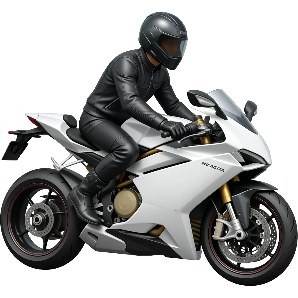 Emoji de motoqueiro em moto esportiva Mv Agusta f3 branca emoji