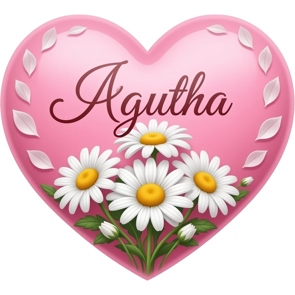 Coração cor pink com flores no meio o nome Agatha letra linda emoji