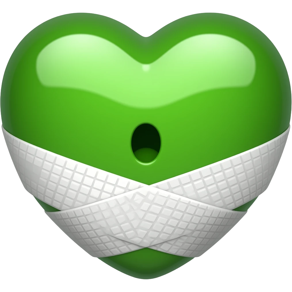 un corazon verde con una curita cantando emoji