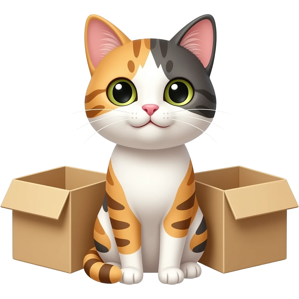 tiny cat sitting between 2 boxes emoji
