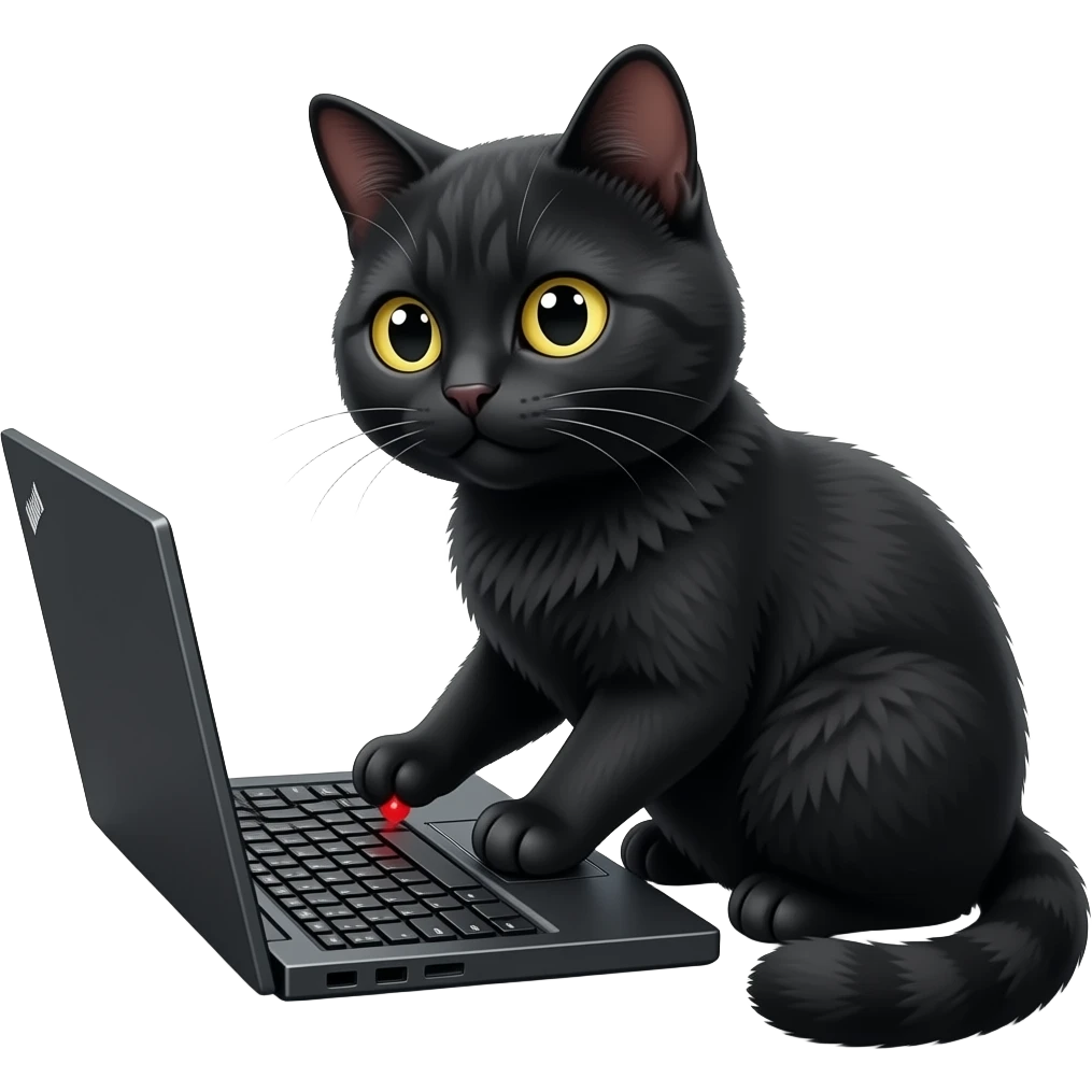 Black Scottish Fold cat typing on black ThinkPad laptop with red ...