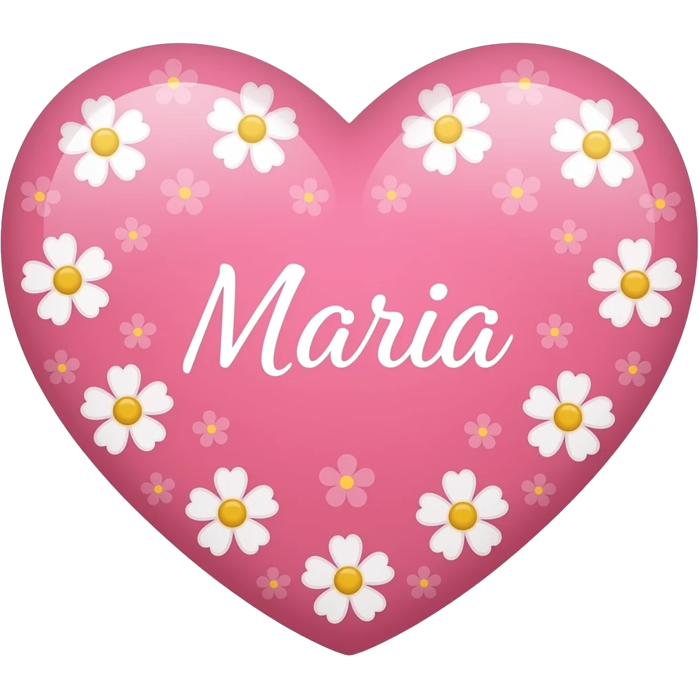 Coração cor pink com flores no meio o nome Maria emoji