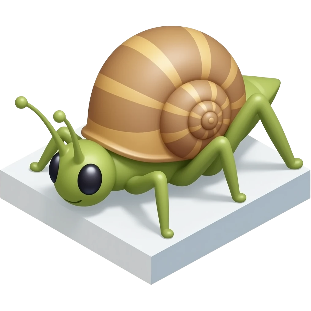 🐌 + 🦗 → fused and combined into one creature, 3/4 top-down isometric game unit, readable silhouette, mobile game style, single anatomy, large head, simplified details, recognizable at 64x64, emoji color language, transparent background emoji