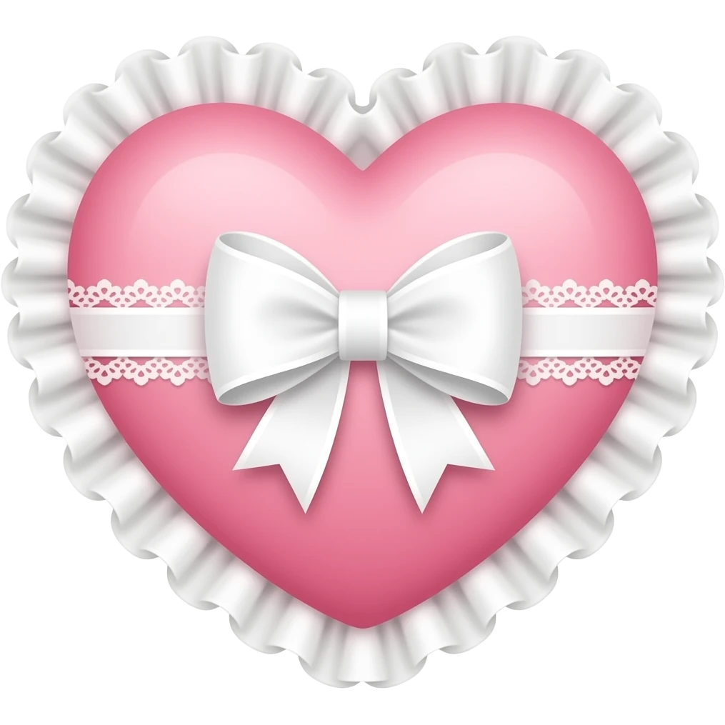 rococo Pastel pink heart with white bow with lace and frills emoji