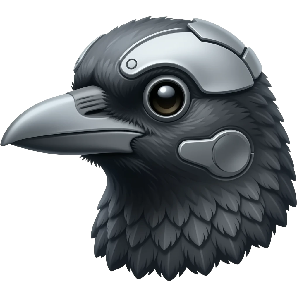 A robotic cyborg magpie head emoji