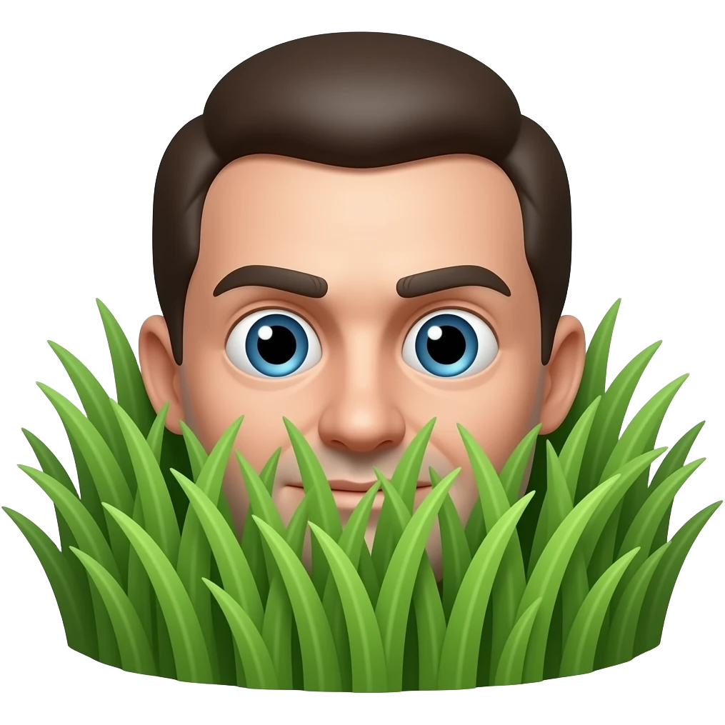 a mad emoji hiding in grass emoji