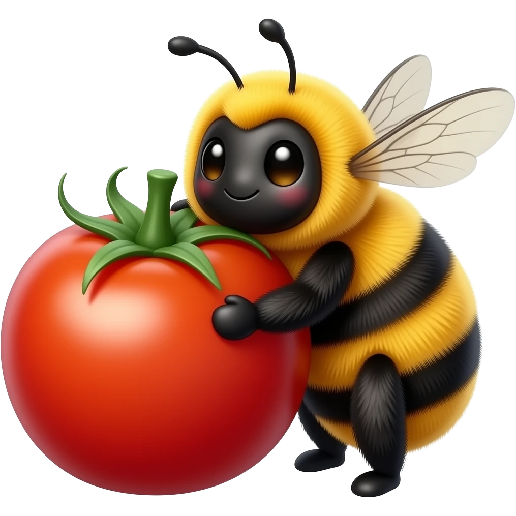 adorable bumblebee hugging a big cherry tomato emoji