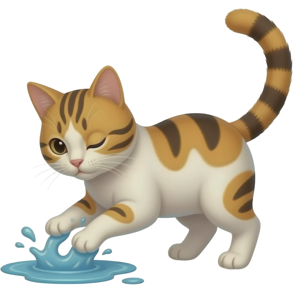 A cat playing with water emoji