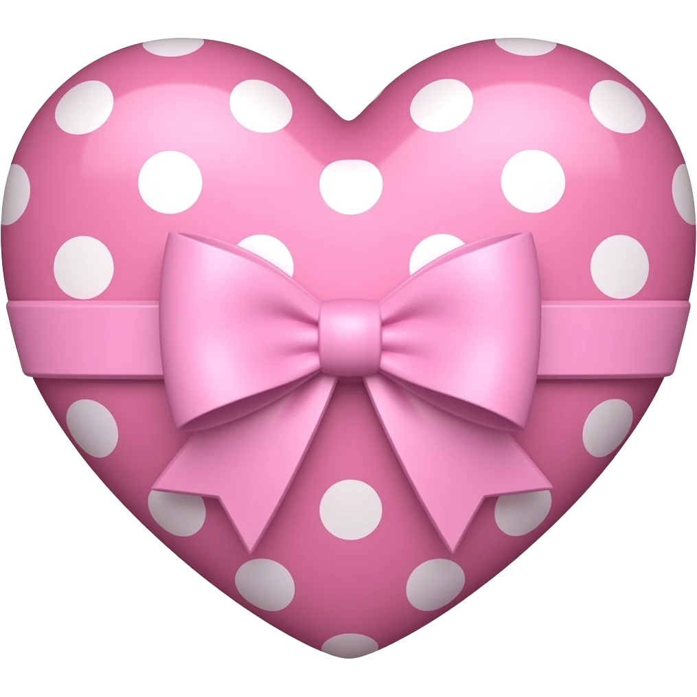 pink heart with a matching bow at the centre , both pink with white polka dots emoji