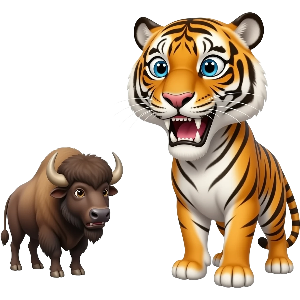 What’s smilodon name bison say sabertooth saber toothed tiger sabertoothed cat the bison scared no yo got it wrong emoji