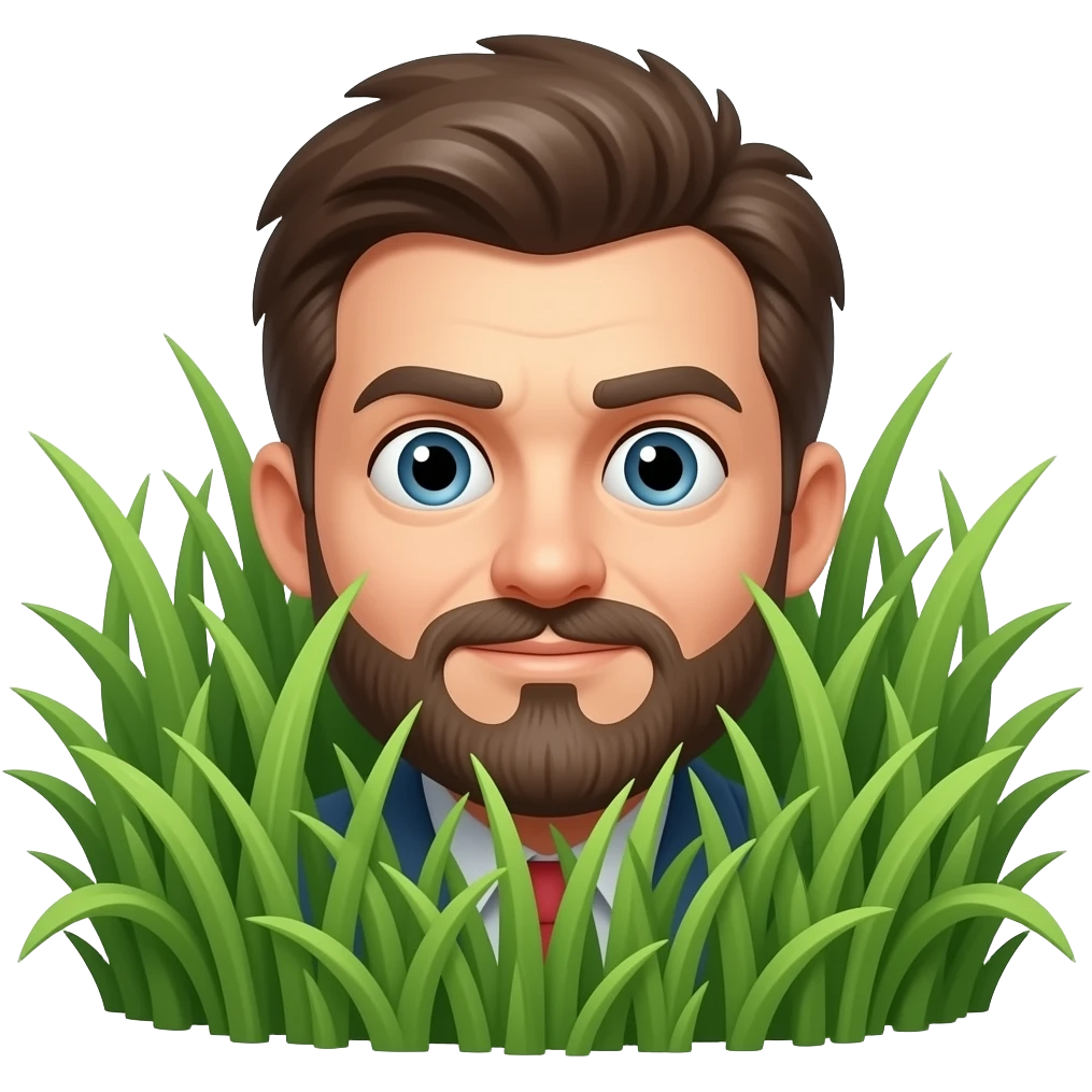 a mad smiley hiding in grass emoji