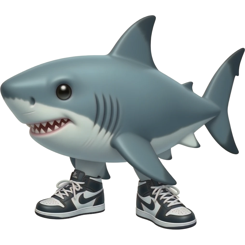crea un tiburon usando zapatillas en sus dos aletas de adelante y una aleta de atras emoji