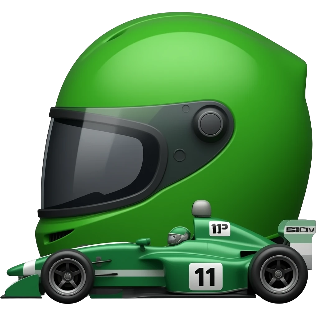 A green helmet behind the dark green indycar emoji