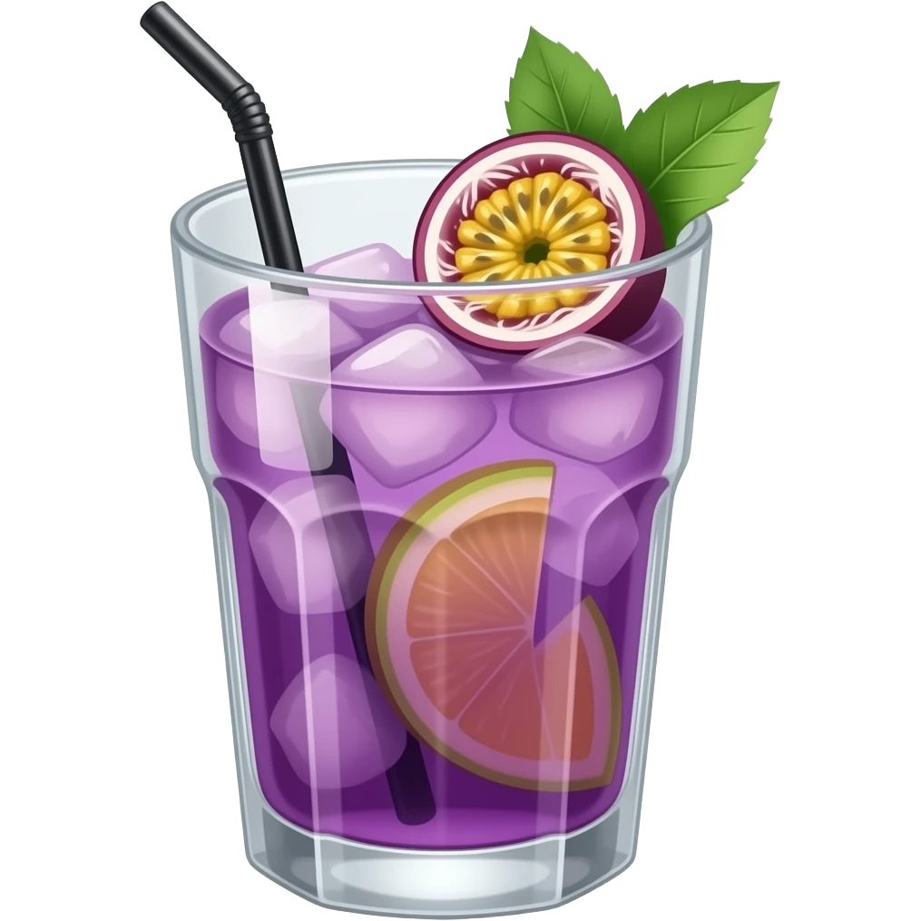 Purple passion drink, highly detailed, mixed drink, in a glass, no fruit, glass only, emoji