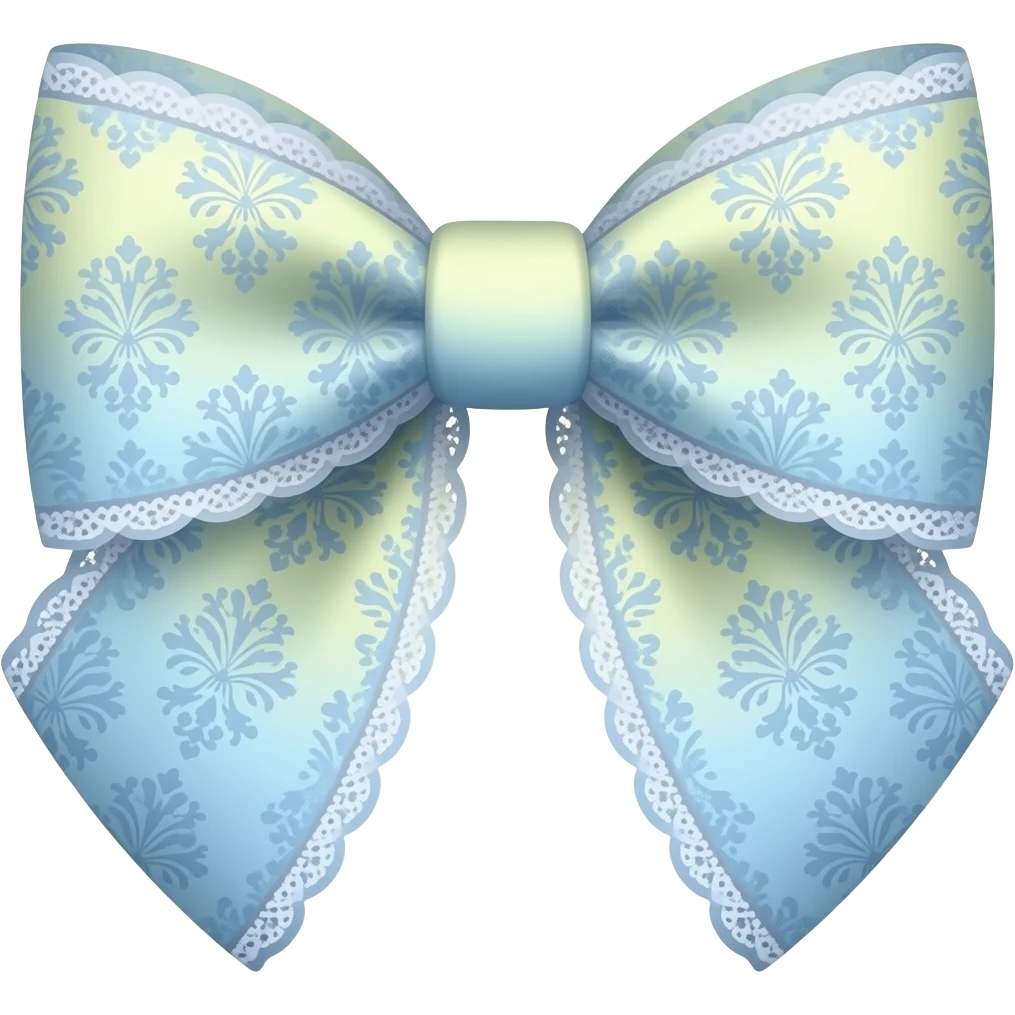 light yellow  ombre blue pastel with bluebell rococo style pattern on bow lace coquette bow emoji