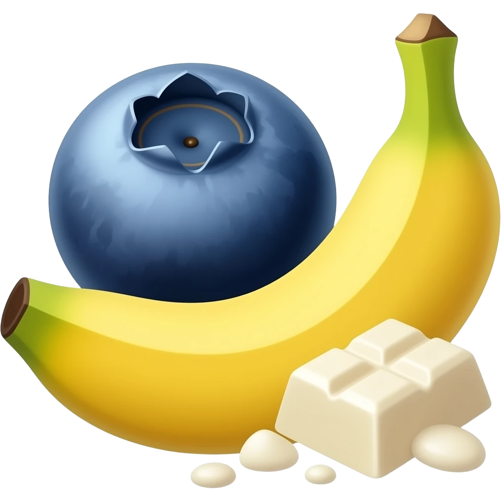 Blueberries, Banana, White chocolate. emoji