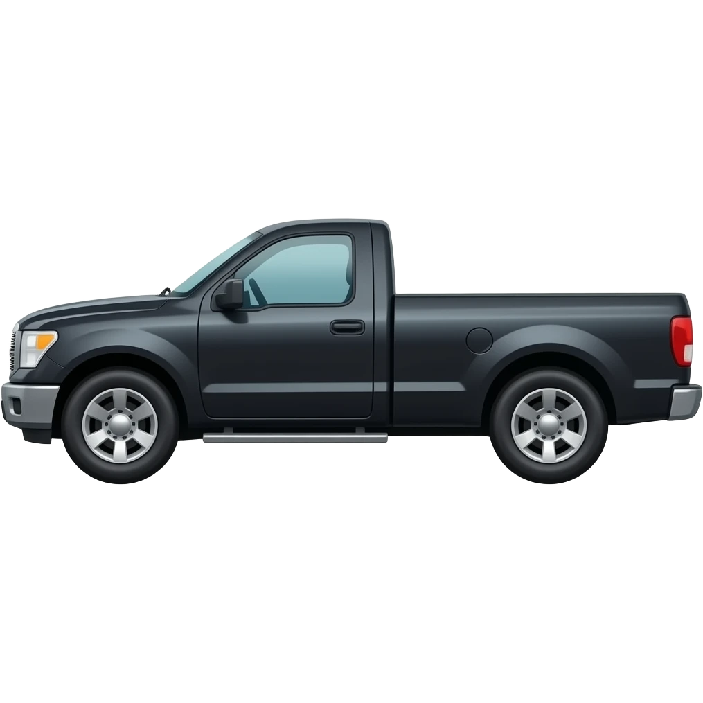 side view of an unlabeled black pickup truck, classic emoji style, left facing emoji