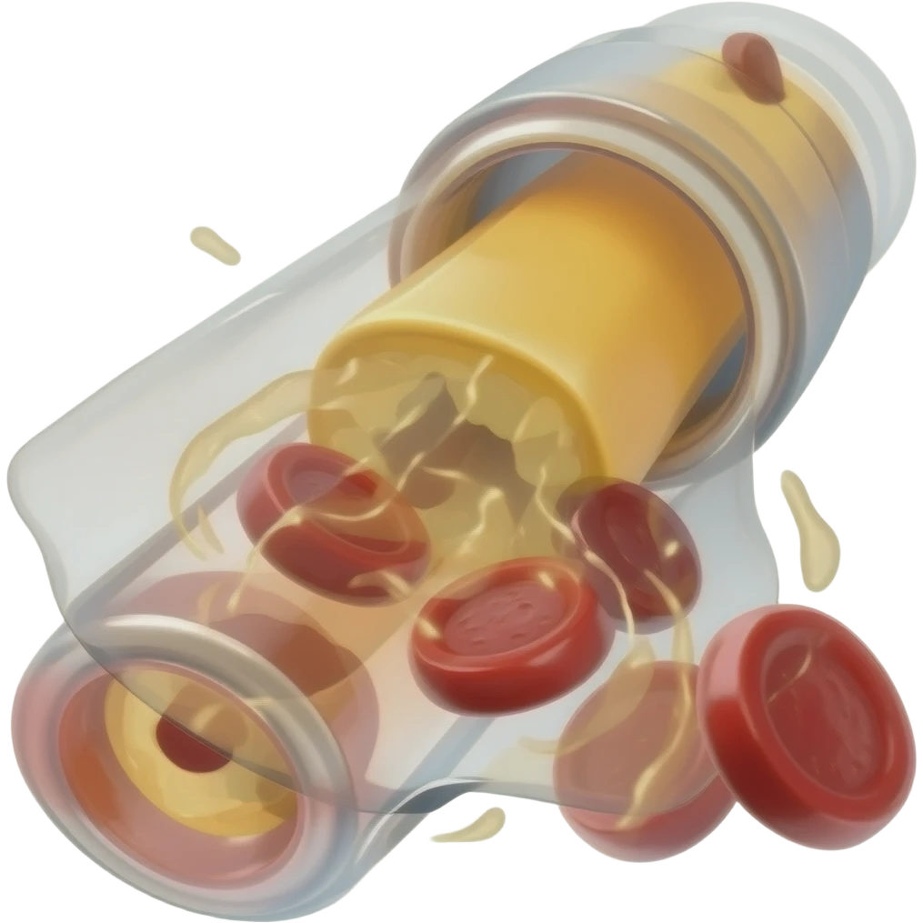 yellow adipose block inside vascular tube blocking blood cells flow emoji