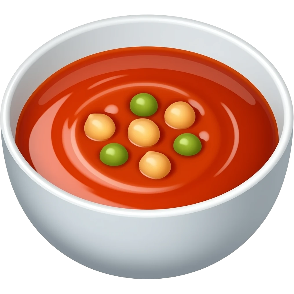 병아리콩, 완두콩이 몇알 보이는 토마토스프 emoji