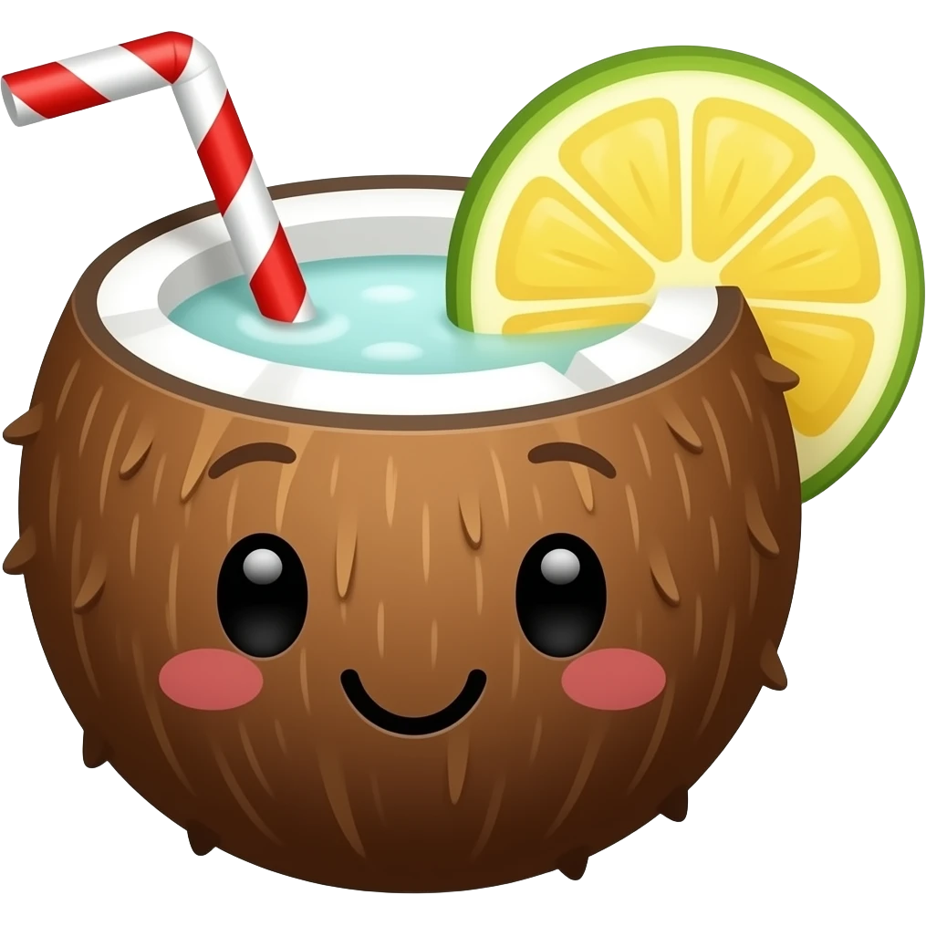 pinacolada in a coconut, cute, simple emoji