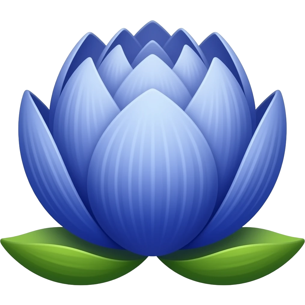Blue purplish lotus with high details and green leaf all im hd and natural looking petals emoji