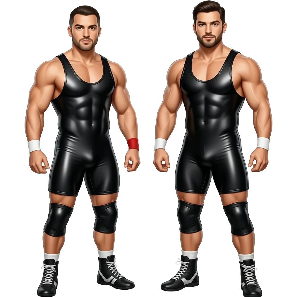 Erstelle ein Bild von zwei Wrestler in knappen engen Wrestler-suits emoji