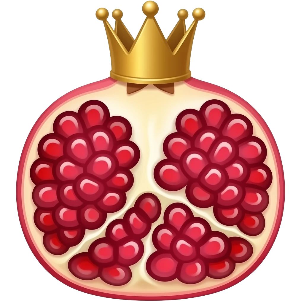 “Cute pomeg“Luxury pomegranate emoji with golden crown 👑, glossy 3D cartoon style, cute and attractive, rich red color, transparent background, premium emoji design”ranate emoji, glossy cartoon style, transparent background, simple and minimal, 3D emoji emoji