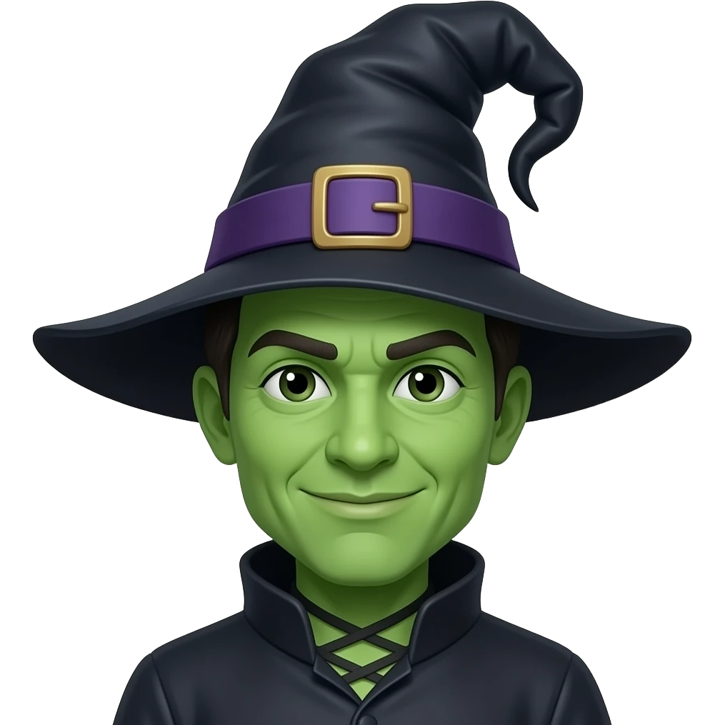 front bust shot of a green skin long nose witch emoji
