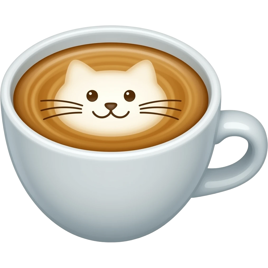 coffee cup with a cate face in the foam emoji