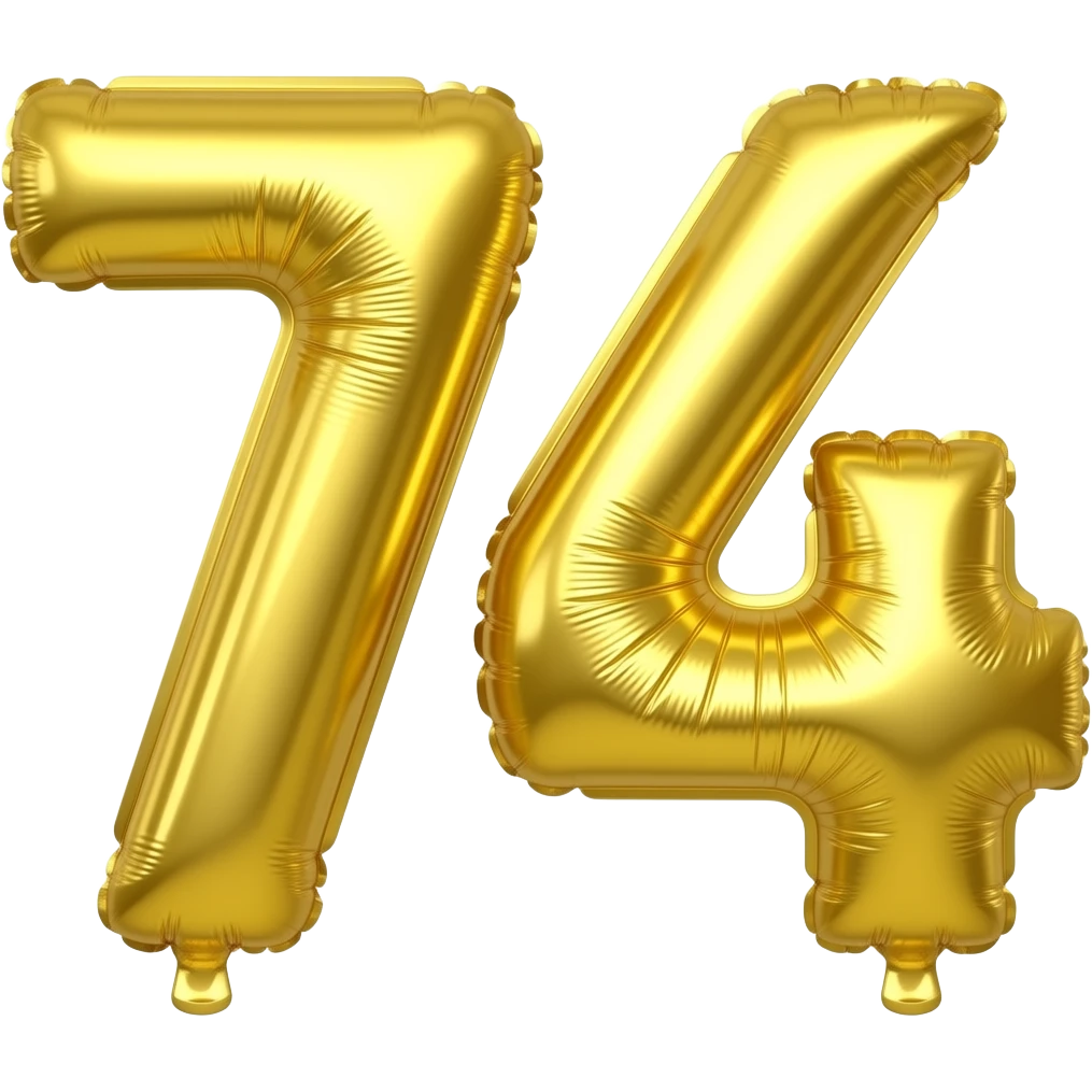 “74” in golden foil balloons emoji