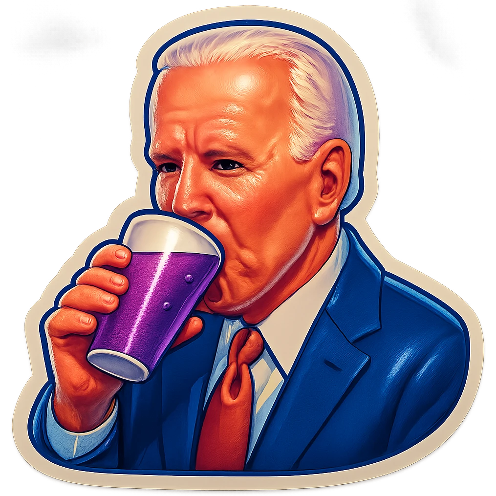 Joe Biden drinking a purple liquid from a white cup emoji