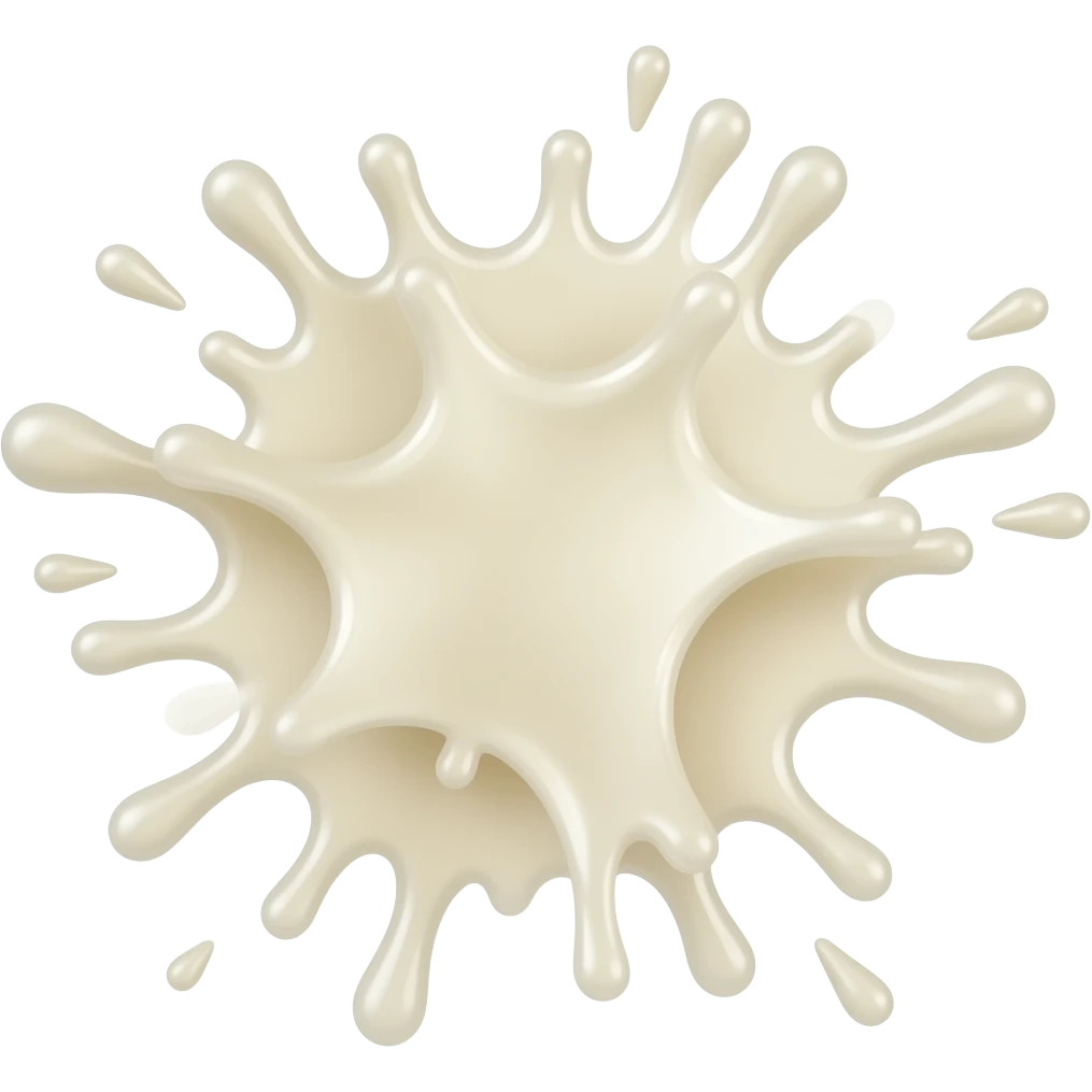 a flying Shot in the air of splat with drops of glossy transparent milky jelly emoji