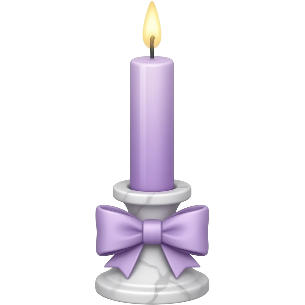 glossy soft smooth  tall neat petite cute slim dainty narrow Pastel violet vintage candle on a white marble-candle-holder-stand, bow tie, light-blue, pink, white, pastel purple emoji
