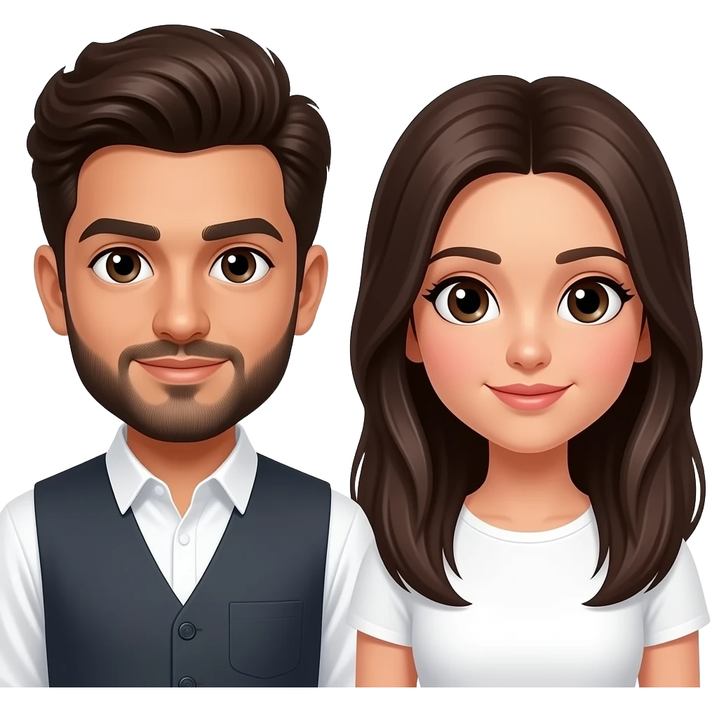 Pakistani guy with brown hair and white girl with dark dark brown hair without bangs emoji