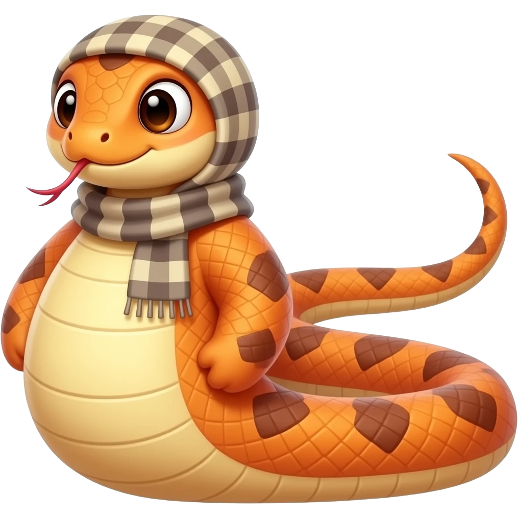 Fatty fool snake with scarf on head orange color emoji | AI Emoji Generator