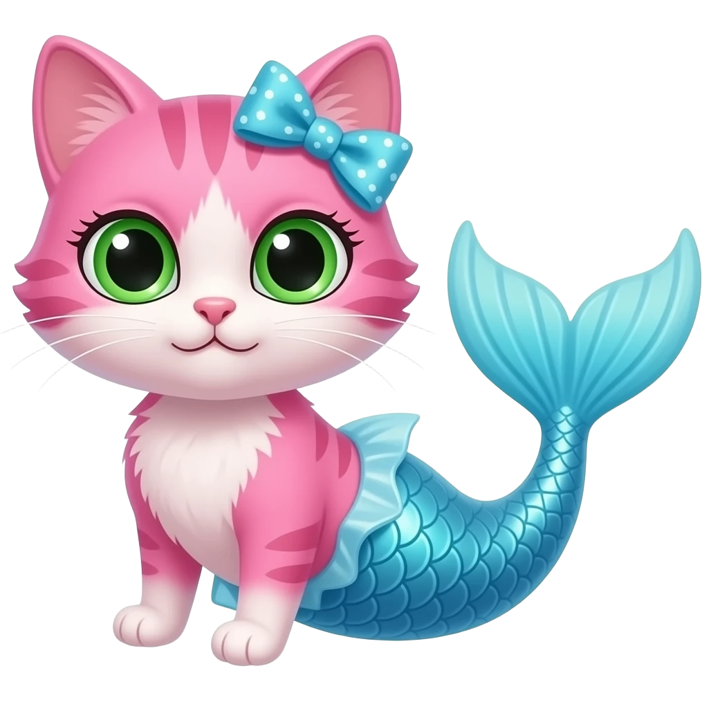 A pink cat mermaid with a bow on the head emoji