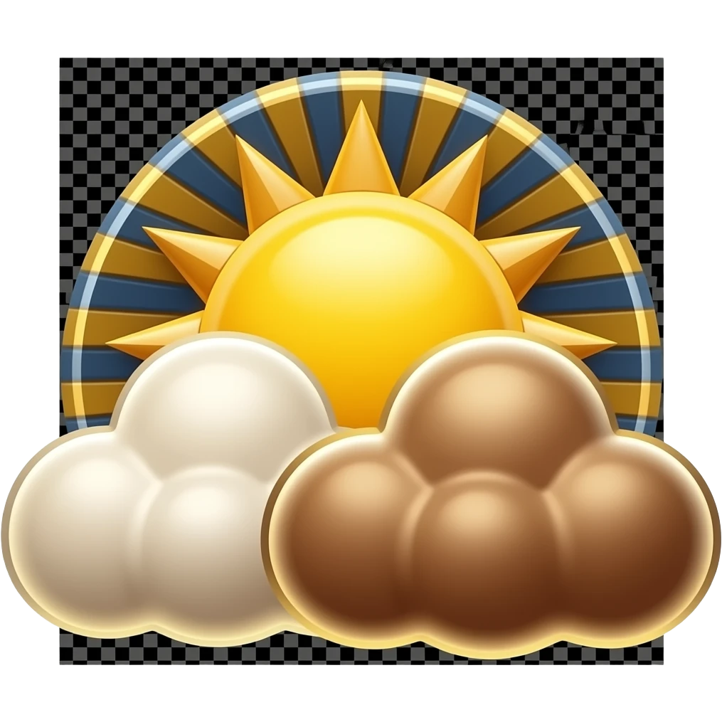 A warm glowing golden Egyptian sun partially hidden behind two softly ...
