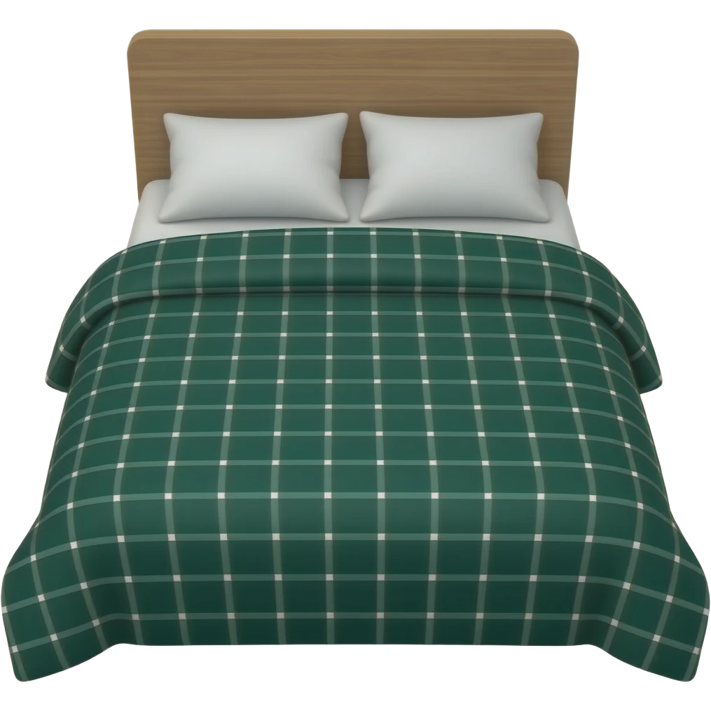 Dark green check pattern bedding and bed emoji