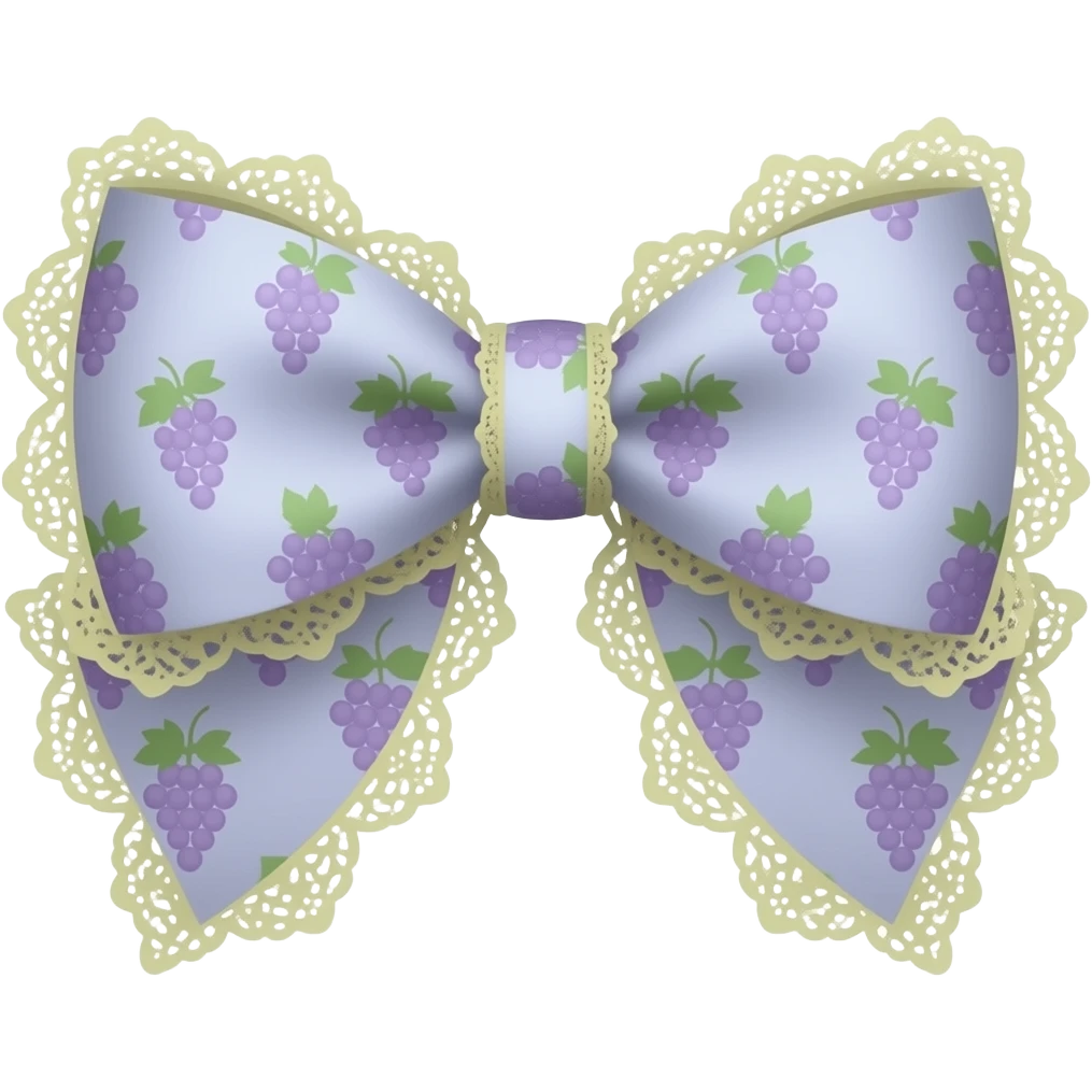 light purple and ligth yellow with grape pattern on bow lace coquette bow emoji