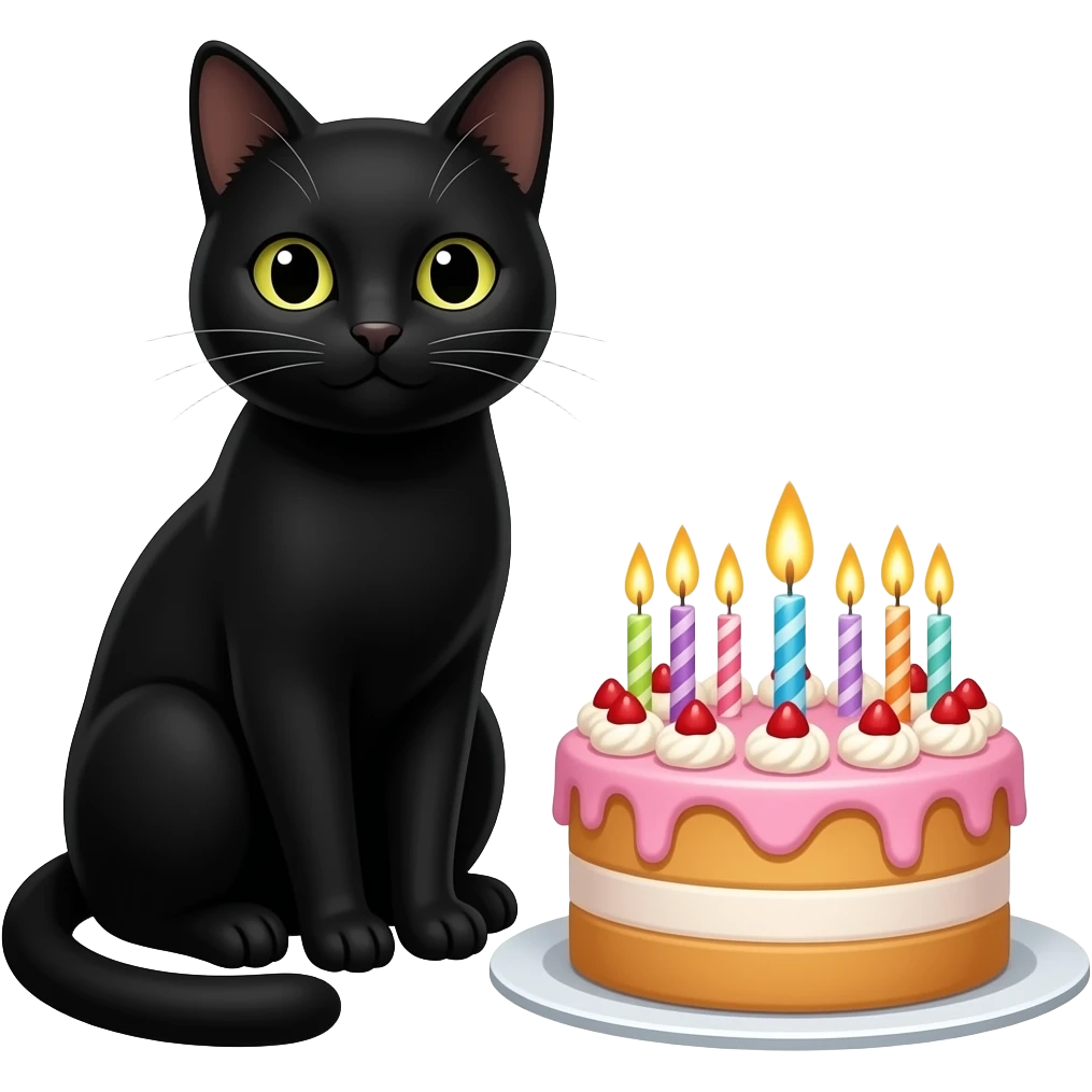 black cat with birthday cake emoji