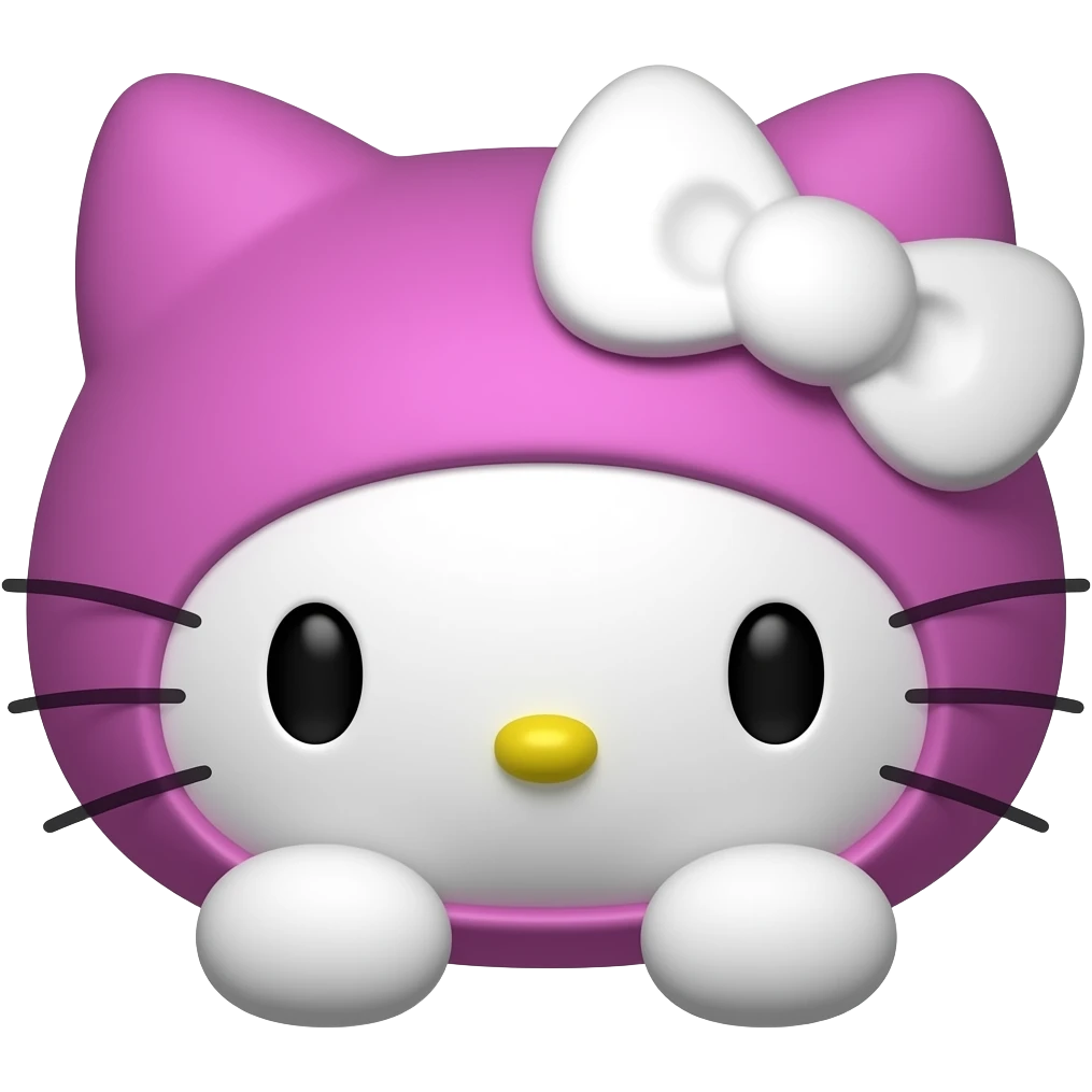 Pink and purple hello Kitty head with white bow with with front paws emoji