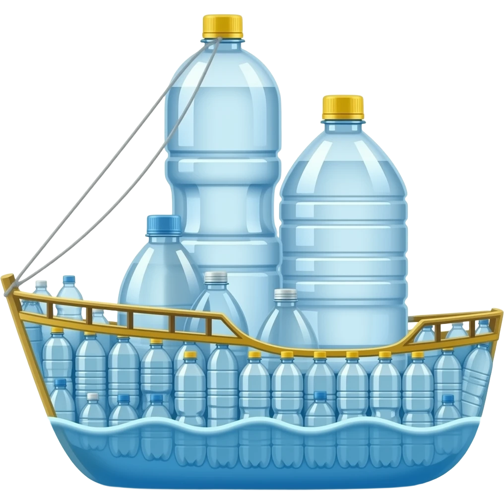a boat made out of individual plastic bottles emoji