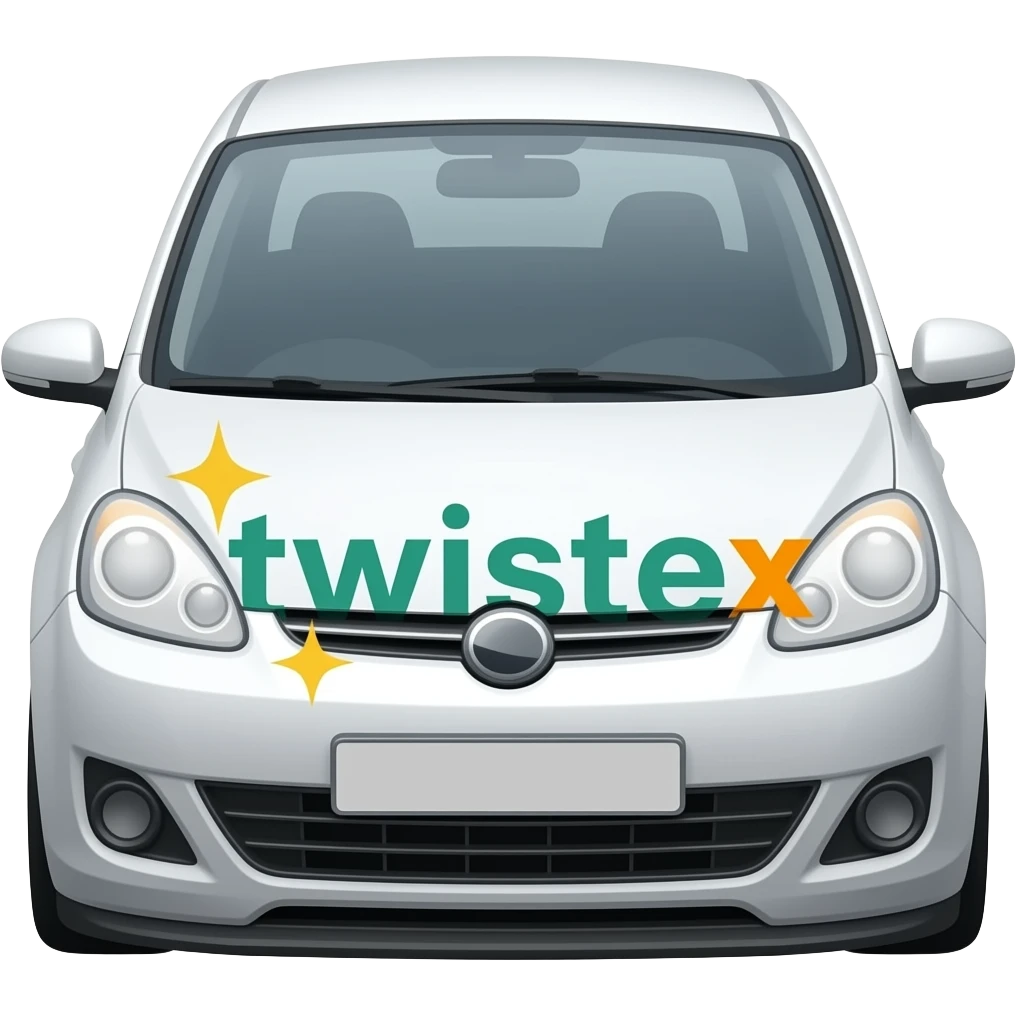 White car with a text saying twistex emoji
