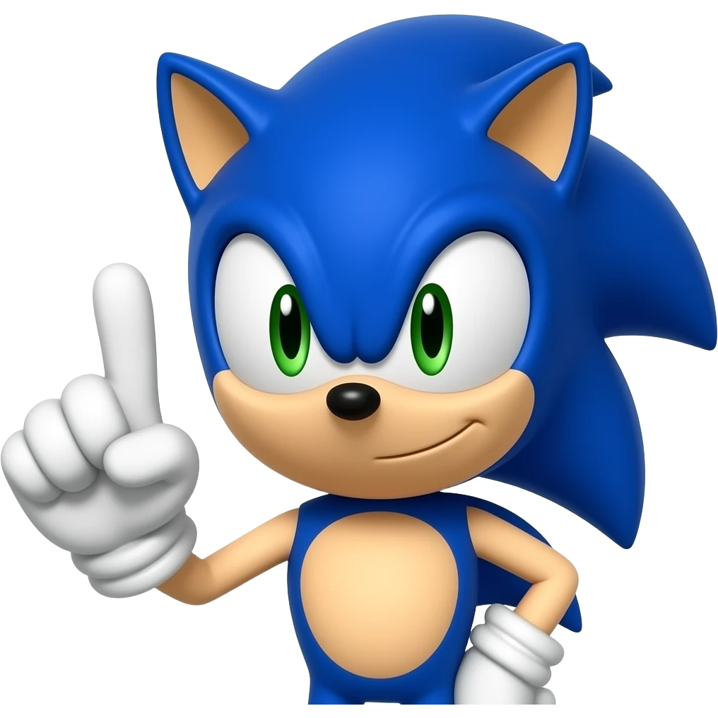 Sonic holding up 1 finger, 3D emoji style emoji