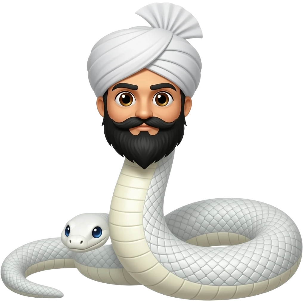 White snake animal only with black beard and pagri sehra on head emoji